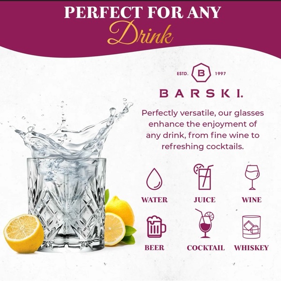 Barski Double Old Fashioned Crystal Whiskey Glasses Set of 6 | 10.5 oz Tumblers - Picture 5 of 6